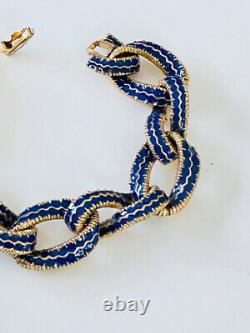 Vintage Ciner Goldtone Navy Blue Enamel Chain Link Bracelet