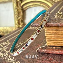 Vintage Cloisonne Enamel Flower Bird Bangle Bracelet Blue Interior Pre-owned