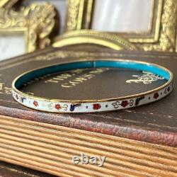 Vintage Cloisonne Enamel Flower Bird Bangle Bracelet Blue Interior Pre-owned