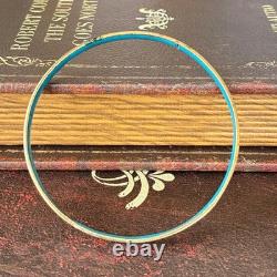 Vintage Cloisonne Enamel Flower Bird Bangle Bracelet Blue Interior Pre-owned