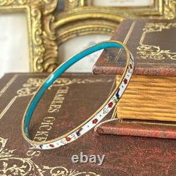 Vintage Cloisonne Enamel Flower Bird Bangle Bracelet Blue Interior Pre-owned