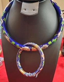Vintage Cloisonne Hinged Necklace Bracelet Combo Enameled Bangle Collar