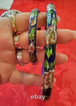 Vintage Cloisonne Hinged Necklace Bracelet Combo Enameled Bangle Collar
