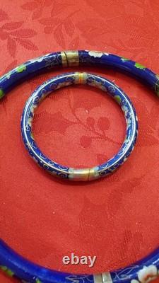 Vintage Cloisonne Hinged Necklace Bracelet Combo Enameled Bangle Collar