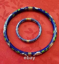 Vintage Cloisonne Hinged Necklace Bracelet Combo Enameled Bangle Collar