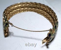 Vintage Coro Enamel Snake Bracelet Gold Tone Green Blue 1950s