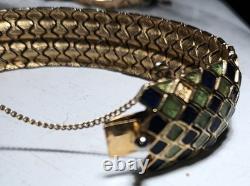 Vintage Coro Enamel Snake Bracelet Gold Tone Green Blue 1950s