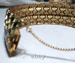 Vintage Coro Enamel Snake Bracelet Gold Tone Green Blue 1950s