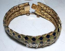 Vintage Coro Enamel Snake Bracelet Gold Tone Green Blue 1950s