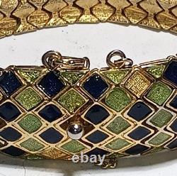 Vintage Coro Enamel Snake Bracelet Gold Tone Green Blue 1950s