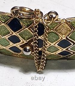 Vintage Coro Enamel Snake Bracelet Gold Tone Green Blue 1950s