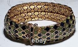 Vintage Coro Enamel Snake Bracelet Gold Tone Green Blue 1950s