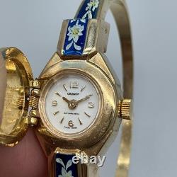 Vintage Crisson Womens Watch 18mm White Dial Blue Enamel Gold Tone Manual Swiss