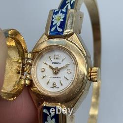 Vintage Crisson Womens Watch 18mm White Dial Blue Enamel Gold Tone Manual Swiss