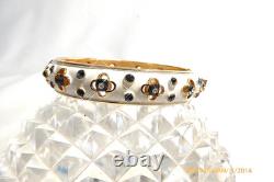 Vintage Crown Trifari White Blue Enamel Pet Series Hinged Bangle Bracelet