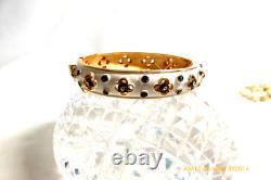 Vintage Crown Trifari White Blue Enamel Pet Series Hinged Bangle Bracelet