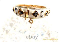 Vintage Crown Trifari White Blue Enamel Pet Series Hinged Bangle Bracelet