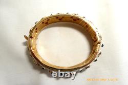 Vintage Crown Trifari White Blue Enamel Pet Series Hinged Bangle Bracelet