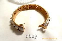 Vintage Crown Trifari White Blue Enamel Pet Series Hinged Bangle Bracelet