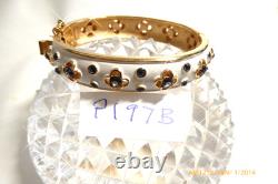 Vintage Crown Trifari White Blue Enamel Pet Series Hinged Bangle Bracelet