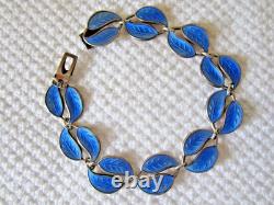 Vintage David Andersen Blue Enamel Leaf Link Bracelet Sterling Silver Norway