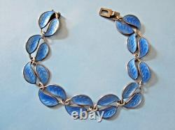 Vintage David Andersen Blue Enamel Leaf Link Bracelet Sterling Silver Norway