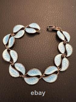 Vintage David Andersen Double Leaf Sterling Silver Bracelet Baby Blue SMALL 6.75