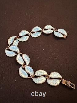 Vintage David Andersen Double Leaf Sterling Silver Bracelet Baby Blue SMALL 6.75