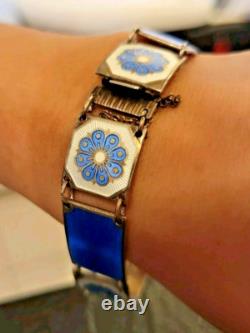 Vintage David Andersen Guilloche Enamel Gilt Sterling Bracelet