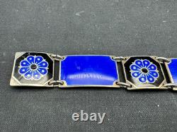 Vintage David Andersen Norway Sterling Silver Guilloche Enamel Bracelet, 7 3/4