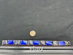 Vintage David Andersen Norway Sterling Silver Guilloche Enamel Bracelet, 7 3/4