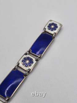 Vintage David Andersen Sterling Silver Blue Guilloche Enamel Floral Bracelet