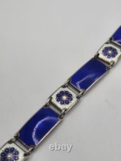 Vintage David Andersen Sterling Silver Blue Guilloche Enamel Floral Bracelet