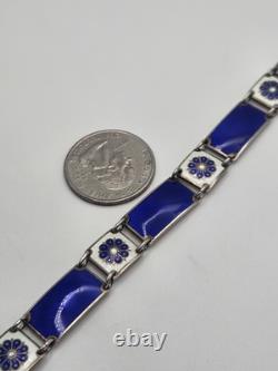 Vintage David Andersen Sterling Silver Blue Guilloche Enamel Floral Bracelet