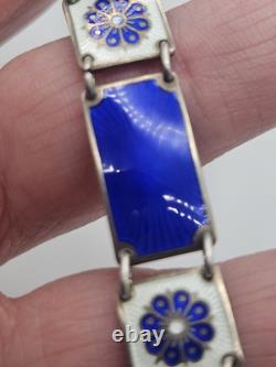 Vintage David Andersen Sterling Silver Blue Guilloche Enamel Floral Bracelet