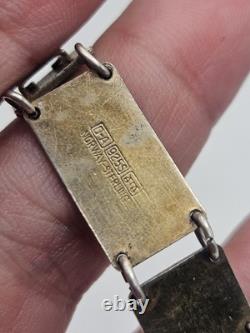 Vintage David Andersen Sterling Silver Blue Guilloche Enamel Floral Bracelet