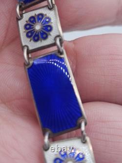 Vintage David Andersen Sterling Silver Blue Guilloche Enamel Floral Bracelet