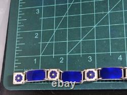 Vintage David Andersen Sterling Silver Blue Guilloche Enamel Floral Bracelet