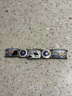 Vintage David Andersen Sterling Silver Blue White Enamel Scene Bracelet Norway