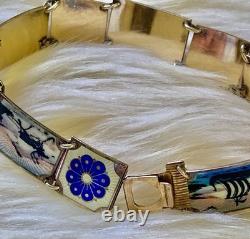 Vintage David Andersen Sterling Silver Blue White Enamel Scene Bracelet Norway