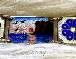 Vintage David Andersen Sterling Silver Blue White Enamel Scene Bracelet Norway