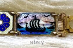 Vintage David Andersen Sterling Silver Blue White Enamel Scene Bracelet Norway