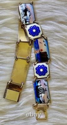 Vintage David Andersen Sterling Silver Blue White Enamel Scene Bracelet Norway