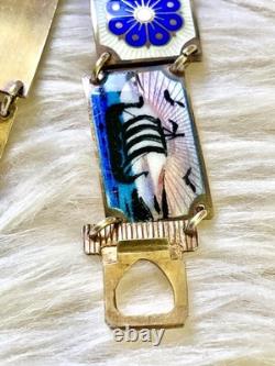 Vintage David Andersen Sterling Silver Blue White Enamel Scene Bracelet Norway