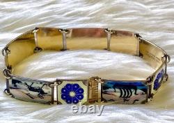 Vintage David Andersen Sterling Silver Blue White Enamel Scene Bracelet Norway