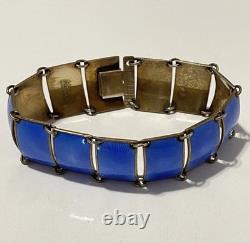 Vintage David Anderson 925 Sterling Silver Blue Enamel 13 Panel Bracelet Norway