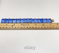 Vintage David Anderson 925 Sterling Silver Blue Enamel 13 Panel Bracelet Norway
