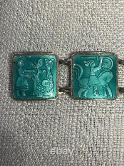 Vintage David Anderson Sterling withTurquoise Enamel Scenic Bracelet Norway 47.3g