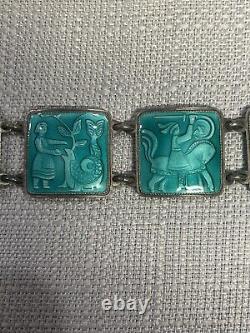 Vintage David Anderson Sterling withTurquoise Enamel Scenic Bracelet Norway 47.3g