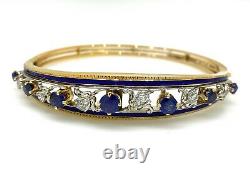 Vintage Diamond, Sapphire and Enamel Bangle Bracelet in14k Gold- HM1123SB